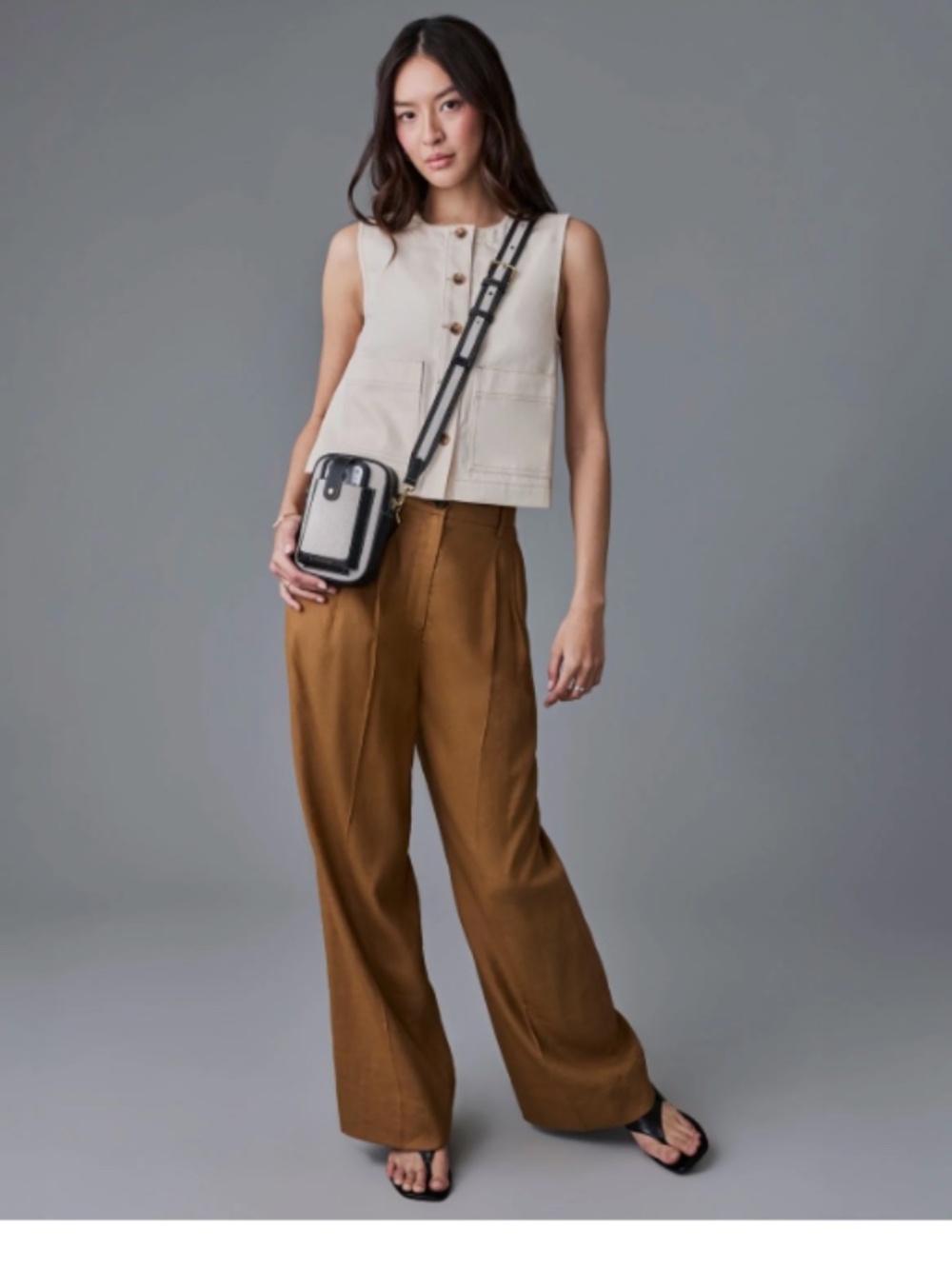Dillon CANVAS & LEATHER CROSSBODY BAG IN CREAM BLACK/GOLD